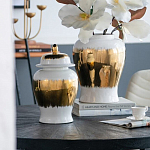 Ваза белая с крышкой и золотистыми фрагментами Chinoiserie Ceramics варинант исполнения - 1 | Loft Concept в Омске