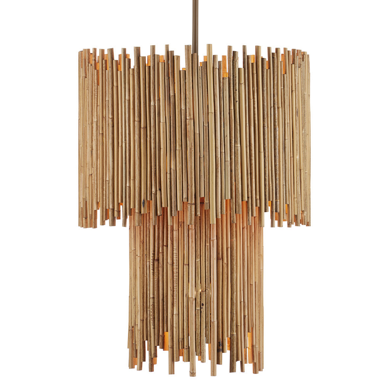 Подвесной светильник двухъярусный с абажуром из ротанга Wicker Furniture Бежевый в Омске | Loft Concept 