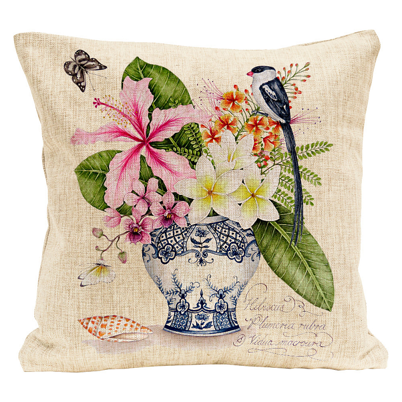 Декоративная подушка Pink Hibiscus Pillow Мульти Бежевый Декоративная подушка Pink Hibiscus Pillow Мульти Бежевый в Омске | Loft Concept