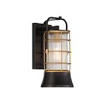 Настенный фонарь цилиндрической формы с рифленым стеклом в золотом каркасе на черном прямоугольном основании Eurofase варинант исполнения - 11 | Loft Concept в Омске