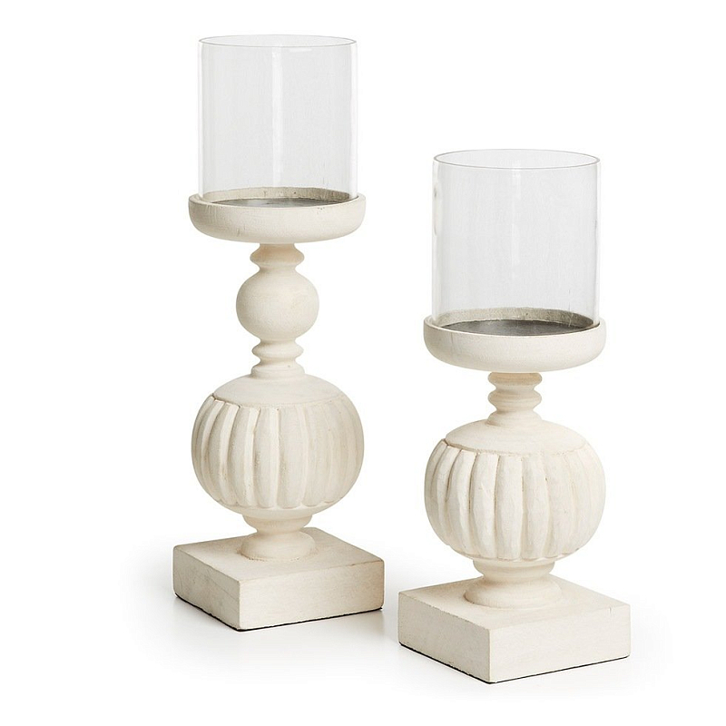 Комплект из 2-х подсвечников Pedestals Белый винтажная патина Комплект из 2-х подсвечников Pedestals Белый винтажная патина в Омске | Loft Concept