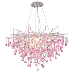 Люстра серебрянная с розовыми стеклянными подвесками в форме капель FAIRYTREE Light варинант исполнения - 3 | Loft Concept в Омске