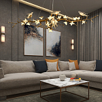 Люстра в виде золотой ветки с цветами и птичками Marvelous Garden варинант исполнения - 2 | Loft Concept в Омске