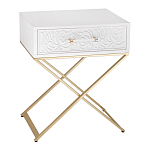 Приставной столик с выдвижным ящиком  White Table Carved Pattern варинант исполнения - 1 | Loft Concept в Омске