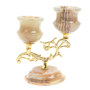 Подсвечник двухрожковый из натурального камня оникс Stone Candlestick