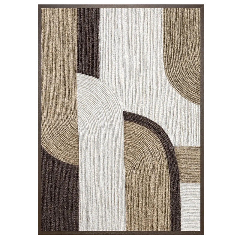 Панно из шнура геометрическая абстракция wall panel line II Коричневый Молочный в Омске | Loft Concept 