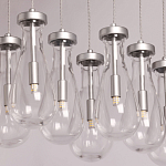 Люстра с 9-ю прозрачными плафонами из стекла в форме капли на прямоугольном потолочном основании цвета хром Lucid Rain  варинант исполнения - 4 | Loft Concept в Омске