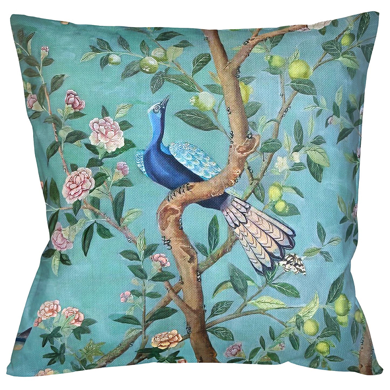 Подушка декоративная с изображением птицы в саду Chinoiserie Bird in the Garden Cushion Мульти Бирюзовый Подушка декоративная с изображением птицы в саду Chinoiserie Bird in the Garden Cushion Мульти Бирюзовый в Омске | Loft Concept