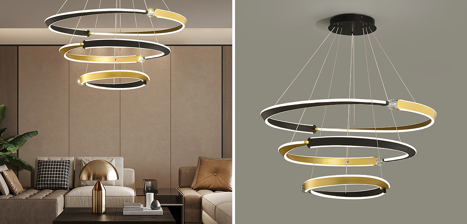 Люстра Кольца Ring Horizontal Cyril Три кольца Черный Золотой - Loft-Concept в Омске