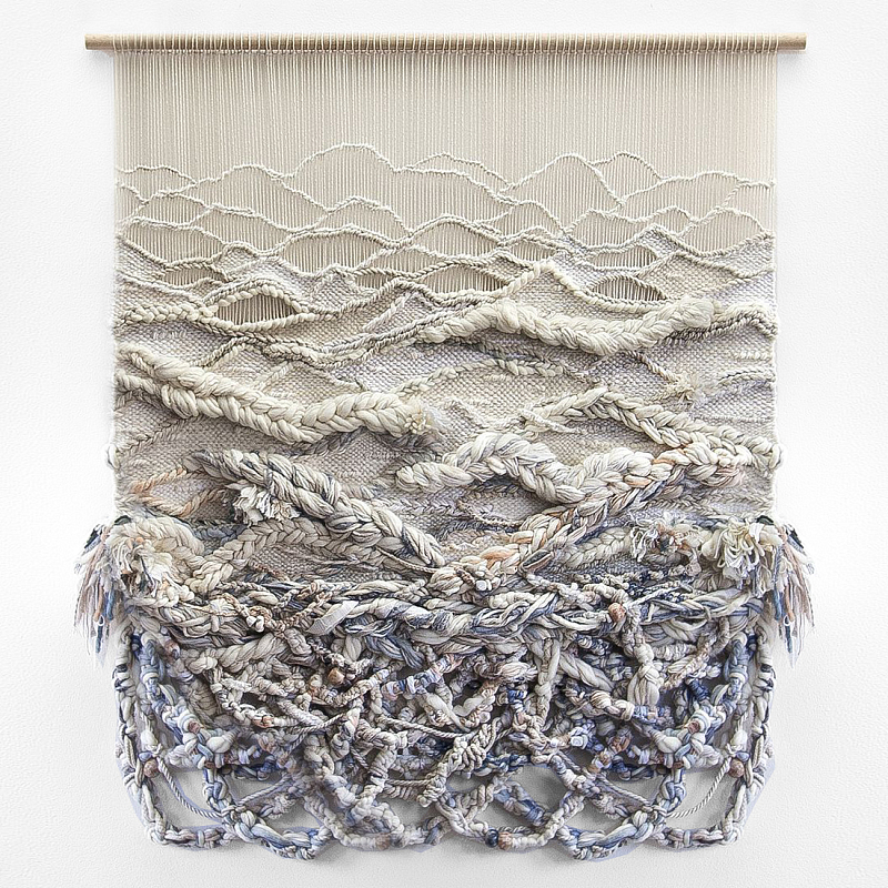 Дизайнерское современное текстильное панно Жемчуг Бежевый Голубой в Омске | Loft Concept 