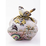 Шкатулка фиолетового цвета с рисунком бабочек и крышкой с фигуркой птицы на ветке Eden Garden варинант исполнения - 2 | Loft Concept в Омске