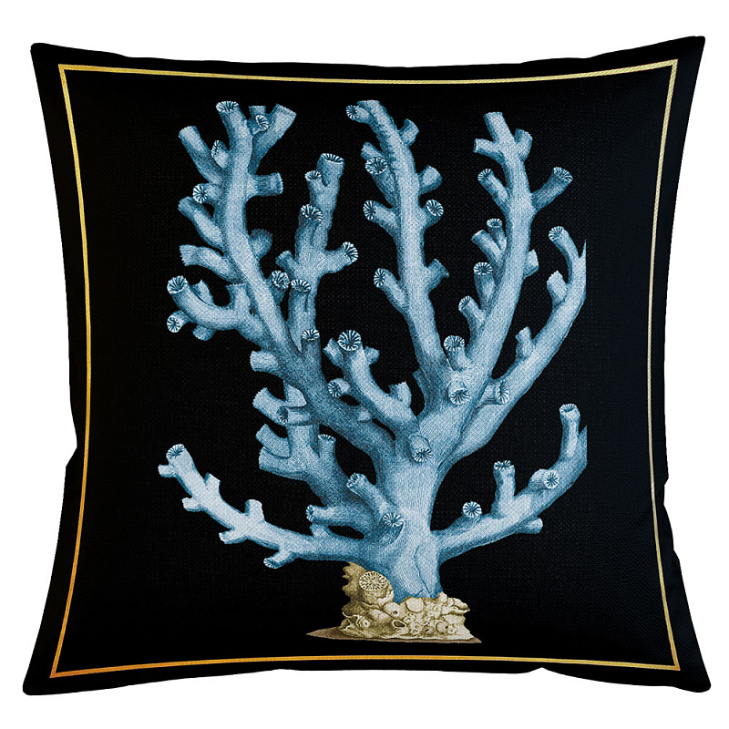Декоративная подушка Blue Coral Бежевый Черный Морская синь Декоративная подушка Blue Coral Бежевый Черный Морская синь в Омске | Loft Concept
