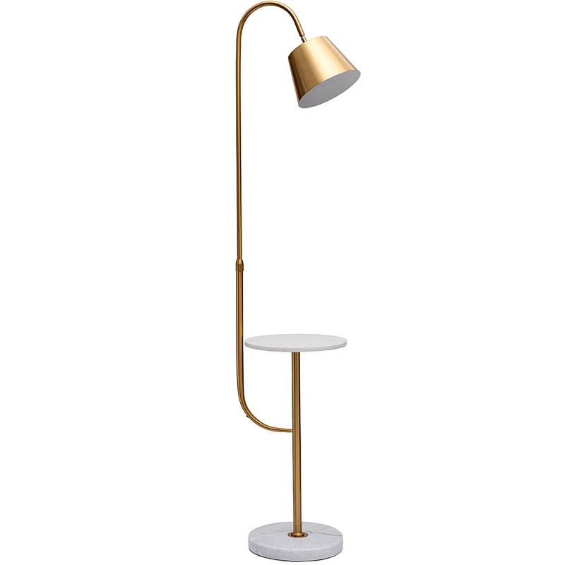 Торшер с мраморным столиком и золотым плафоном Ezio Floor Lamp Золотой Белый Мрамор Bianco Торшер с мраморным столиком и золотым плафоном Ezio Floor Lamp Золотой Белый Мрамор Bianco в Омске | Loft Concept