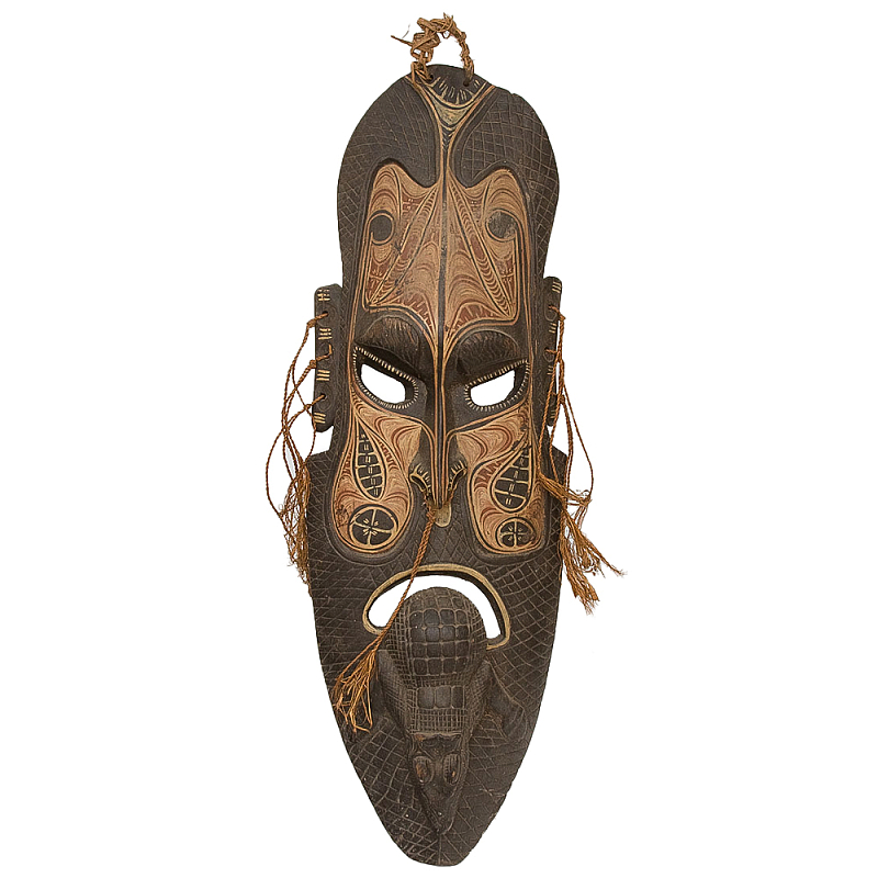 Деревянная резная маска ручной работы Papuan Wooden Mask Коричневый Бежевый Деревянная резная маска ручной работы Papuan Wooden Mask Коричневый Бежевый в Омске | Loft Concept