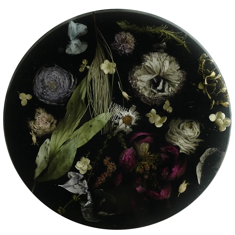 Круглый поднос из эпоксидной смолы с цветами черный Epoxy Resin Flowers Tray Black Черный Мульти Круглый поднос из эпоксидной смолы с цветами черный Epoxy Resin Flowers Tray Black Черный Мульти в Омске | Loft Concept