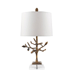 Настольная лампа с кремовым льняным цилиндрическим абажуром и ножкой в форме золотистой ветки Gilded Nola варинант исполнения - 7 | Loft Concept в Омске