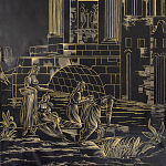 Обои ручная роспись Views of Italy Gold Outline варинант исполнения - 1 | Loft Concept в Омске