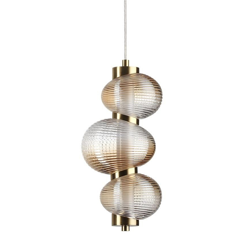 Подвесной светильник с 3-мя рифлеными стеклянными шарами Marcelh Light Бронза Прозрачный Хром Серый в Омске | Loft Concept 