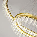 Люстра подвесная двухъярусная с золотистымыми кольцами и прозрачными стеклянными элементами Ring Horizontal варинант исполнения - 3 | Loft Concept в Омске