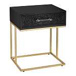 Приставной столик с резным узором на выдвижном ящике Black Table Carved Pattern варинант исполнения - 1 | Loft Concept в Омске
