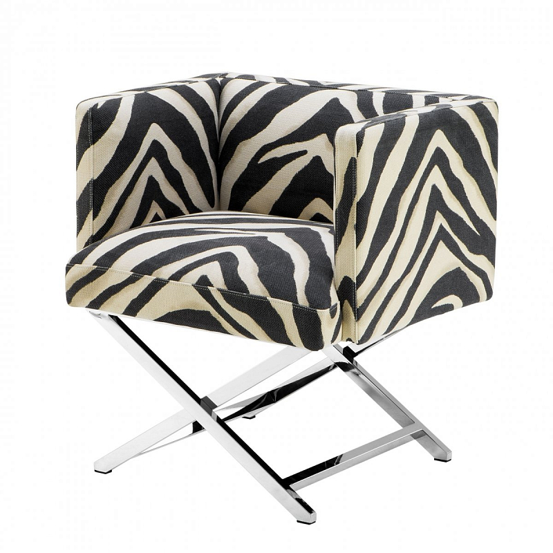 Кресло Eichholtz Chair Dawson Zebra Черно-белый Нержавеющая сталь в Омске | Loft Concept 