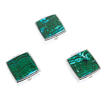 Таблетница карманная квадратная с 2-мя отделениями с зеркалом и накладкой из натуральных камней Малахит Хризоколла Silver Stone Pillboxes варинант исполнения - 4 | Loft Concept в Омске