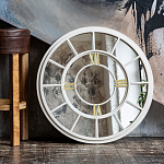 Зеркало настенное в белой металлической раме в виде часов Mirror Tower Clock варинант исполнения - 4 | Loft Concept в Омске