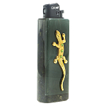 Зажигалка газовая из натурального камня Офиокальцит с декоративной металлической вставкой в виде ящерицы Metal Stone Lighters варинант исполнения - 1 | Loft Concept в Омске