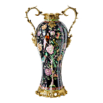 Ваза из фарфора черная с цветочной росписью и бронзовыми элементами Spring Garden варинант исполнения - 1 | Loft Concept в Омске