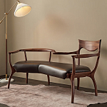 Кушетка с деревянным каркасом и сиденьем из коричневой натуральной кожи Moon Walnut Furniture варинант исполнения - 5 | Loft Concept в Омске