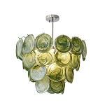Люстра из зеленых стеклянных дисков с перламутровым эффектом Green Glowing Glaze варинант исполнения - 8 | Loft Concept в Омске