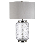 Настольная лампа с цилиндрическим абажуром и прозрачным стеклянным основанием Quintiesse варинант исполнения - 1 | Loft Concept в Омске