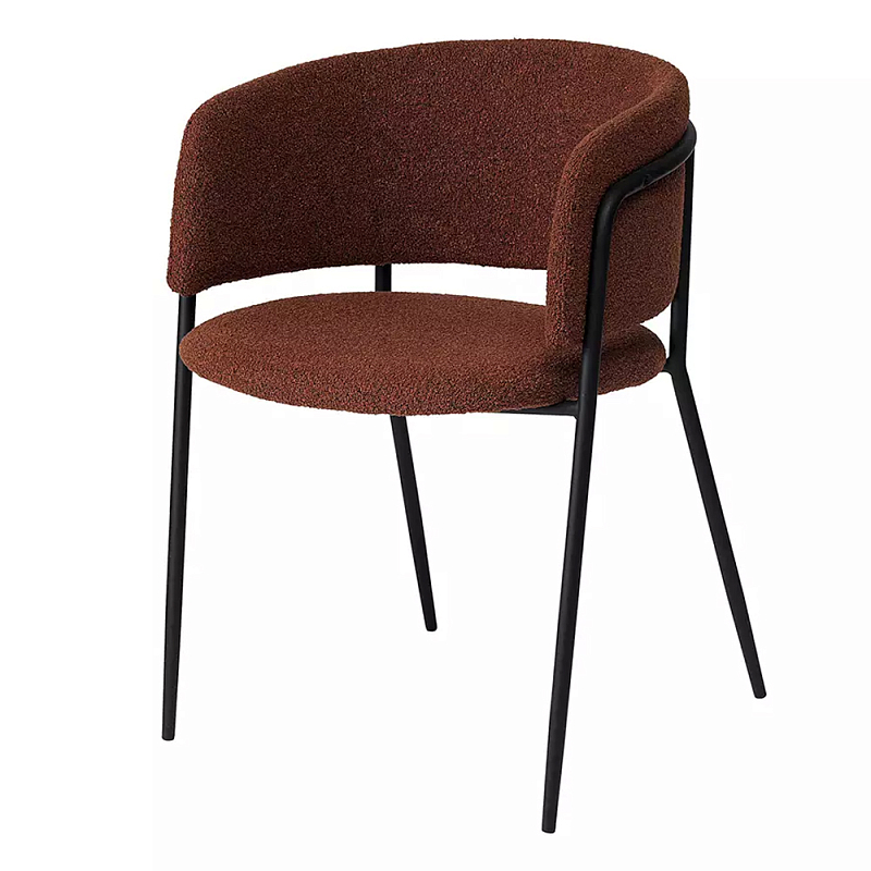 Стул полукруглый мягкий с буклированной обивкой Chair with Boucle Upholstery Черный Терракотовый в Омске | Loft Concept 