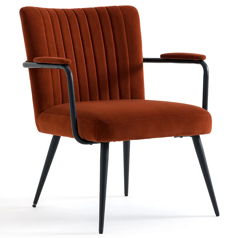 Кресло бархатное с подлокотниками на металлическом каркасе Oriel Retro Armchair Красный Черный Кресло бархатное с подлокотниками на металлическом каркасе Oriel Retro Armchair Красный Черный в Омске | Loft Concept