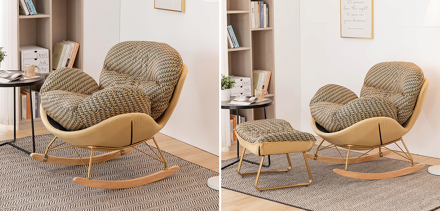 Кресло-качалка Dior Print Rocking Chair с банкеткой для ног Кресло-качалка Dior Print Rocking Chair с банкеткой для ног - Loft-Concept в Омске