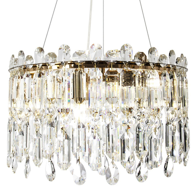 Круглая люстра с хрустальными подвесками Roul Crystal Round Chandelier Прозрачное Стекло Глянцевое золото Круглая люстра с хрустальными подвесками Roul Crystal Round Chandelier Прозрачное Стекло Глянцевое золото в Омске | Loft Concept