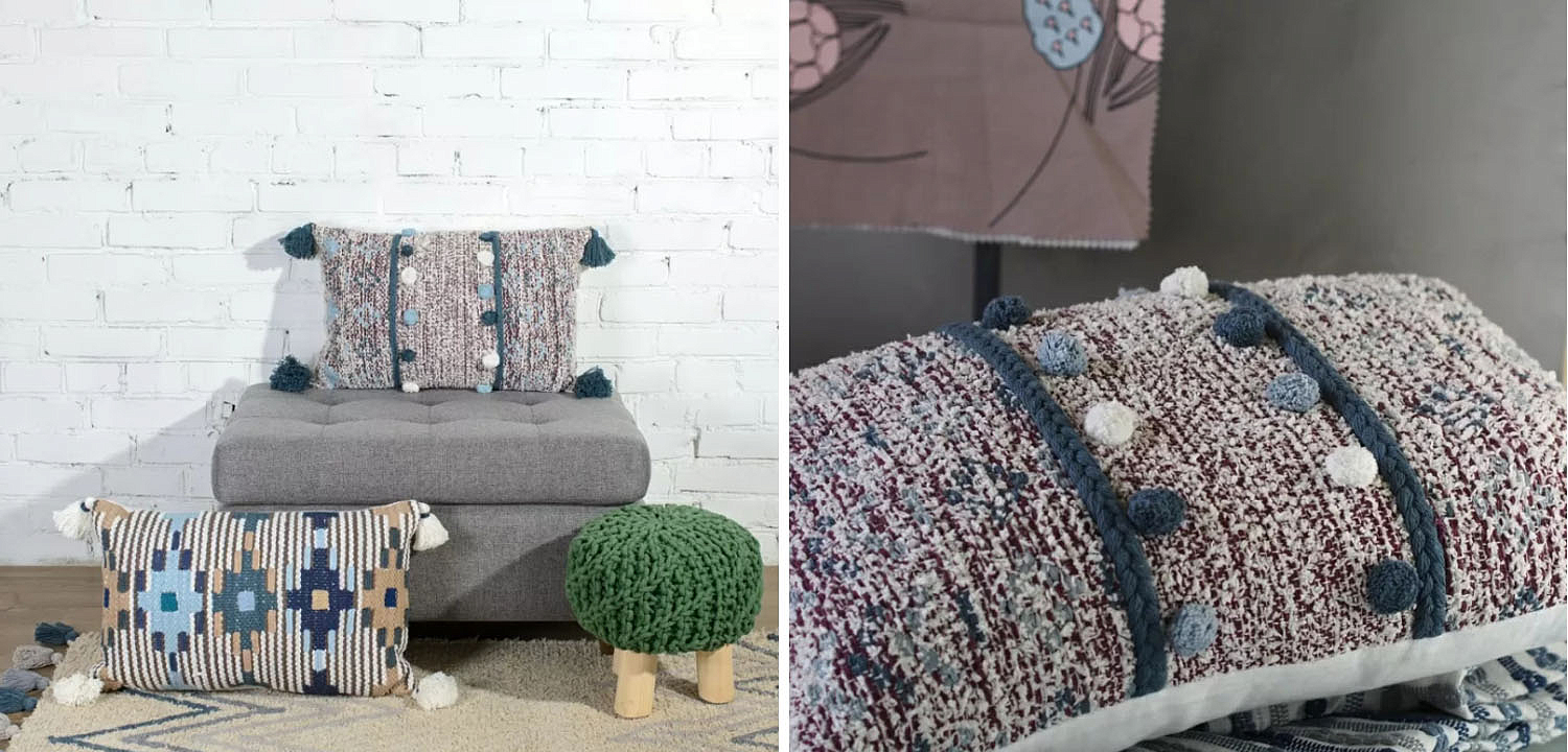 Подушка Lari Blue Ikat с кисточками Подушка Lari Blue Ikat с кисточками - Loft-Concept в Омске