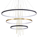 Люстра подвесная с 3-мя круглыми подвесами в черном и золотистом цвете и вертикальными подвесками Ring Horizontal варинант исполнения - 1 | Loft Concept в Омске
