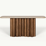 Консоль с овальной столешницей и фактурным деревянным основанием Enzo варинант исполнения - 2 | Loft Concept в Омске