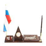 Настольный письменный набор с часами в виде пирамиды из природного камня обсидиана Pyramid of Time варинант исполнения - 1 | Loft Concept в Омске