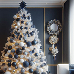 Украшенная Белая Новогодняя Елка с сине-белыми шарами и и муляжами подарков в комплекте варинант исполнения - 1 | Loft Concept в Омске