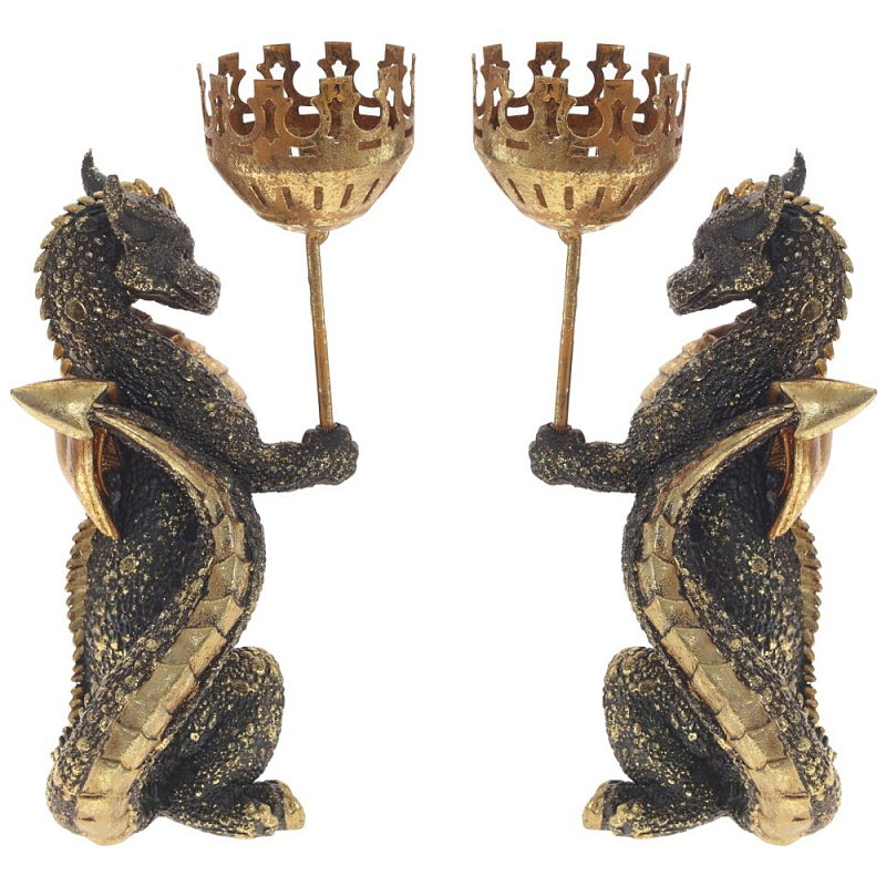 Подсвечник в виде дракона Dragon candlestick Gold Red L or R Золотой Красный в Омске | Loft Concept 