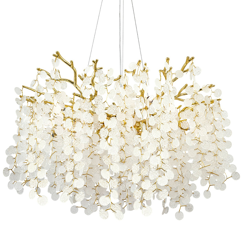 Люстра с круглыми хрустальными подвесками Fairytree Gold Crystal Branches Chandelier 10 Золотой Белое матовое стекло Люстра с круглыми хрустальными подвесками Fairytree Gold Crystal Branches Chandelier 10 Золотой Белое матовое стекло в Омске | Loft Concept