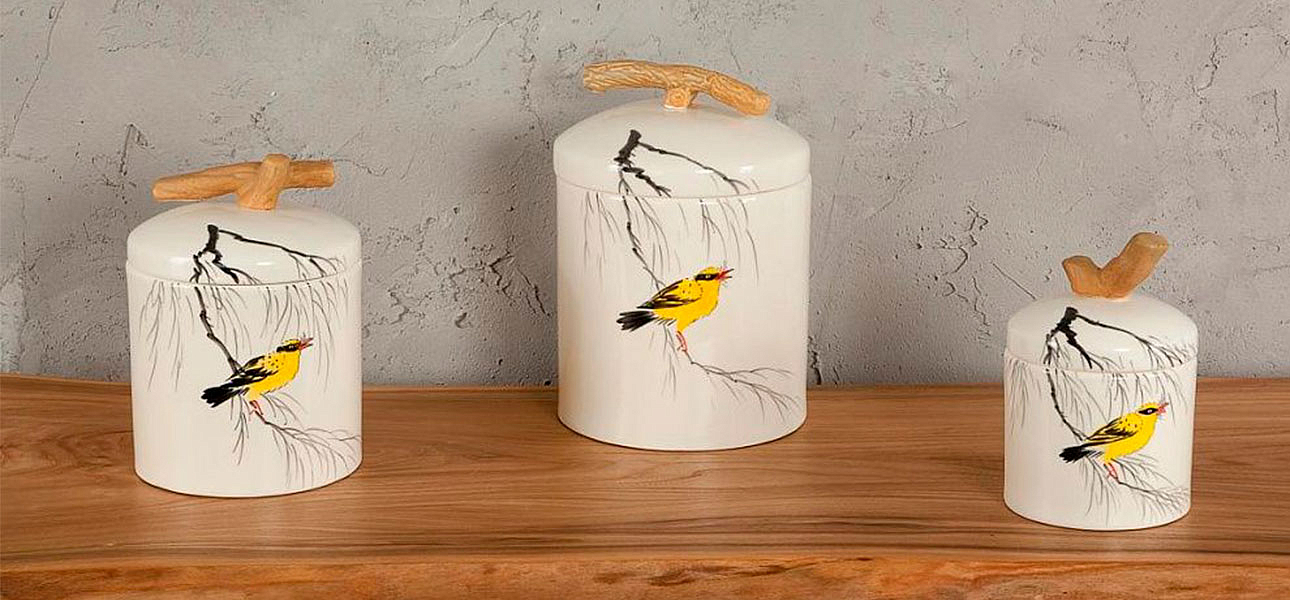 Ваза маленькая с крышкой керамическая птица на ветке Ornament Ваза маленькая с крышкой керамическая птица на ветке Ornament - Loft-Concept в Омске
