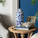 Ваза цилиндрической формы с крышкой и синим цветочным узором на белом фоне Blue & White Ornament варинант исполнения - 6 | Loft Concept в Омске