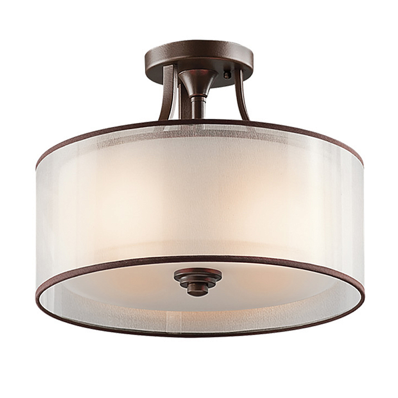 Потолочный светильник с двойным цилиндрическим плафоном из белого стекла и прозрачной органзы Kichler Олово Бронза Белый Бежевый в Омске | Loft Concept 