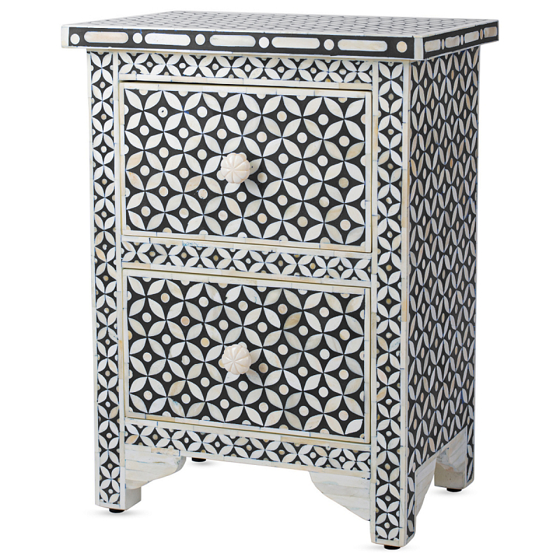 Тумба Neela Bone Inlay Two-drawer Chest Черный ivory ( слоновая кость ) в Омске | Loft Concept 