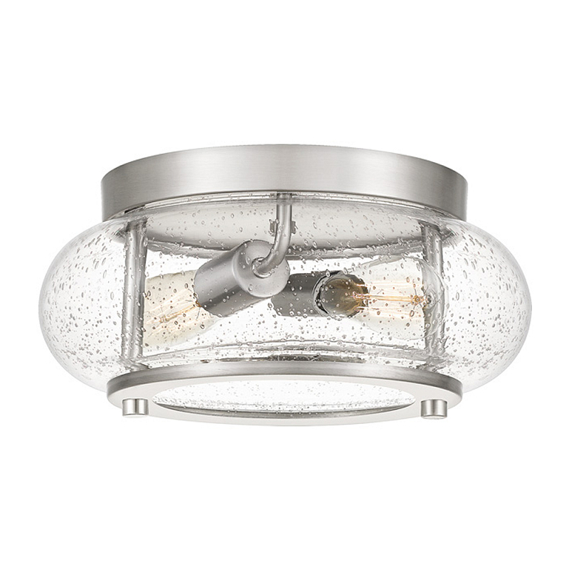 Потолочный светильник цвета никель с плафоном из прозрачного фактурного стекла Quoizel Никель Прозрачное Стекло в Омске | Loft Concept 