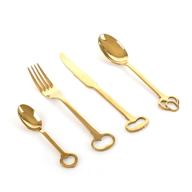 Набор столовых приборов Seletti Keytlery Gold set of 6 Золотой в Омске | Loft Concept 