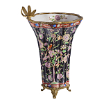 Ваза из фарфора черная с цветочной росписью и бронзовой стрекозой Spring Garden варинант исполнения - 3 | Loft Concept в Омске